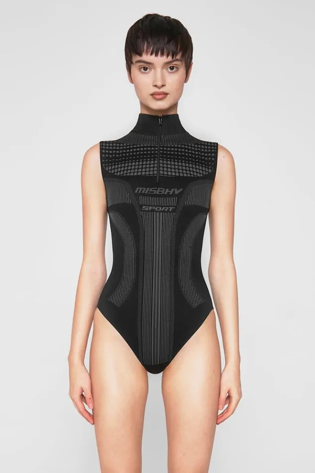 Women Tops MISBHV Sport Europa QuarterZip Bodysuit Muted Black