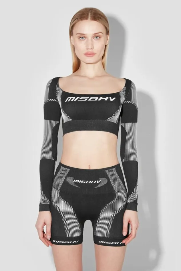 Women Tops MISBHV Sport Longsleeve Cropped Square Shaped Blackwhite