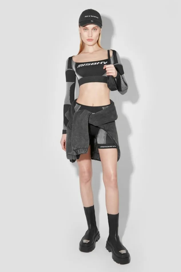 Women Tops MISBHV Sport Longsleeve Cropped Square Shaped Blackwhite