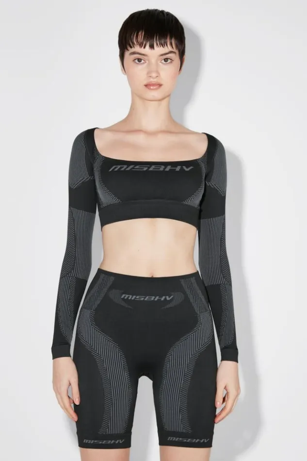 Women Tops MISBHV Sport Longsleeve Cropped Square Shaped Muted Black