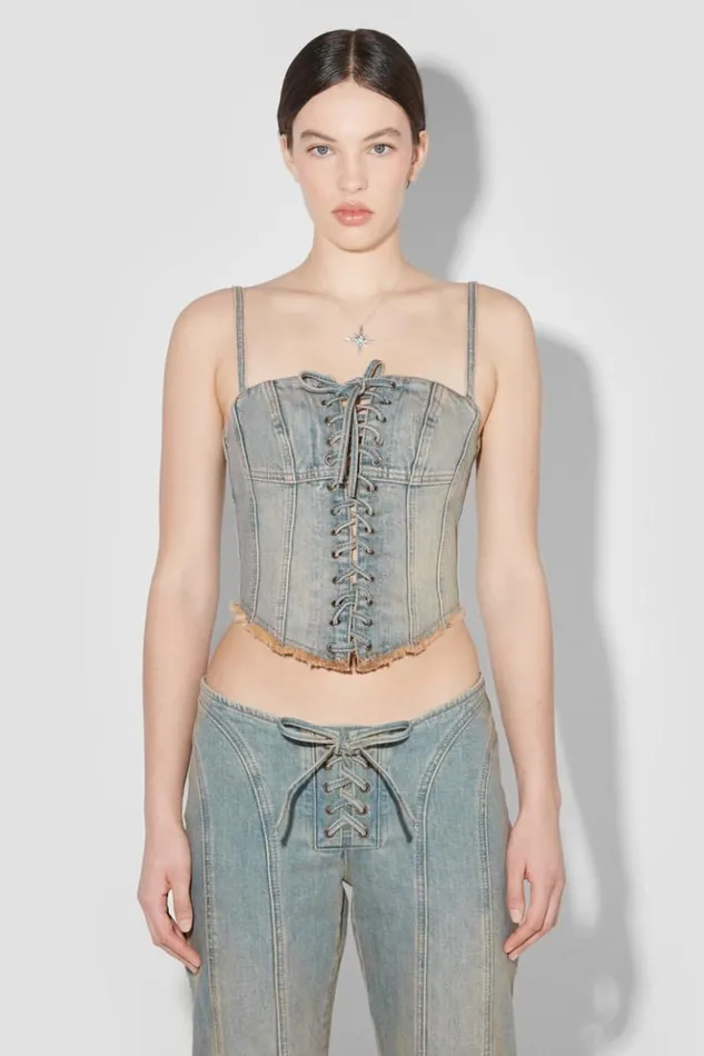 Women Tops MISBHV Sunset Wash Lara Laced Denim Corset Blue