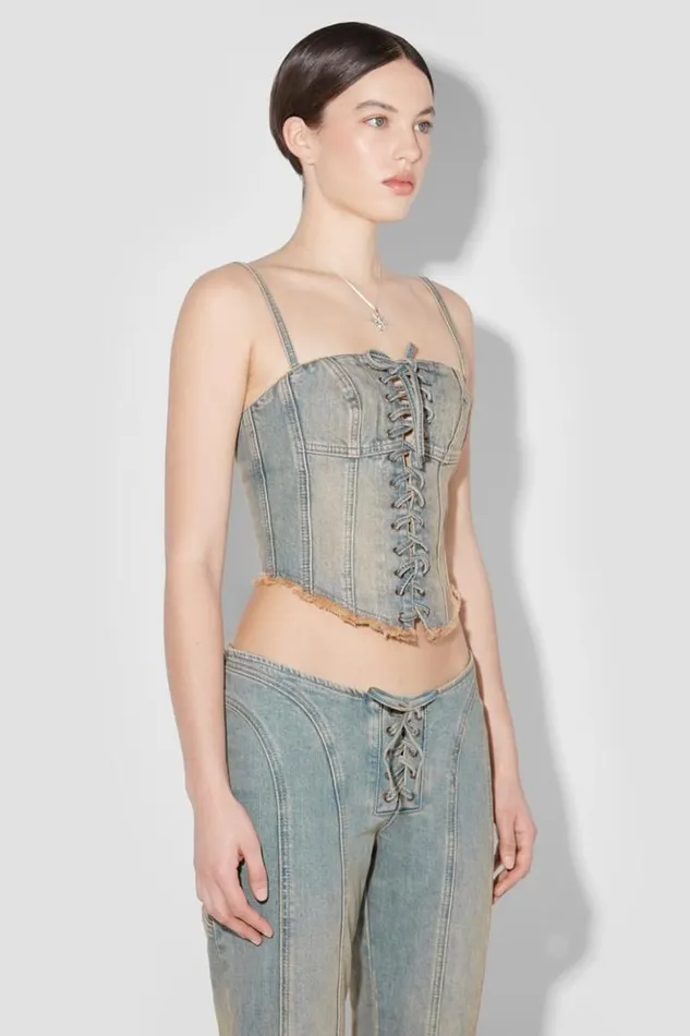 Women Tops MISBHV Sunset Wash Lara Laced Denim Corset Blue