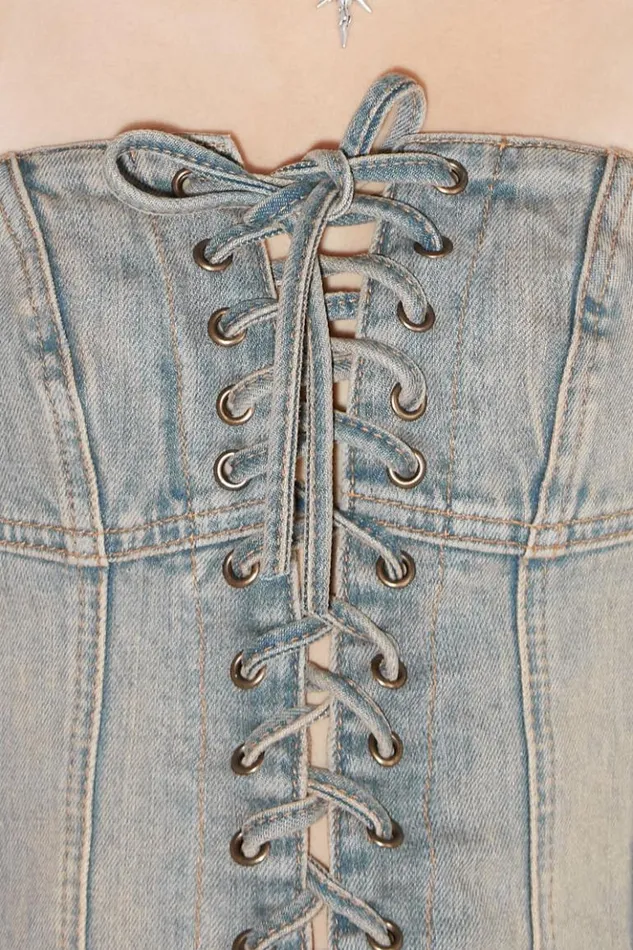 Women Tops MISBHV Sunset Wash Lara Laced Denim Corset Blue