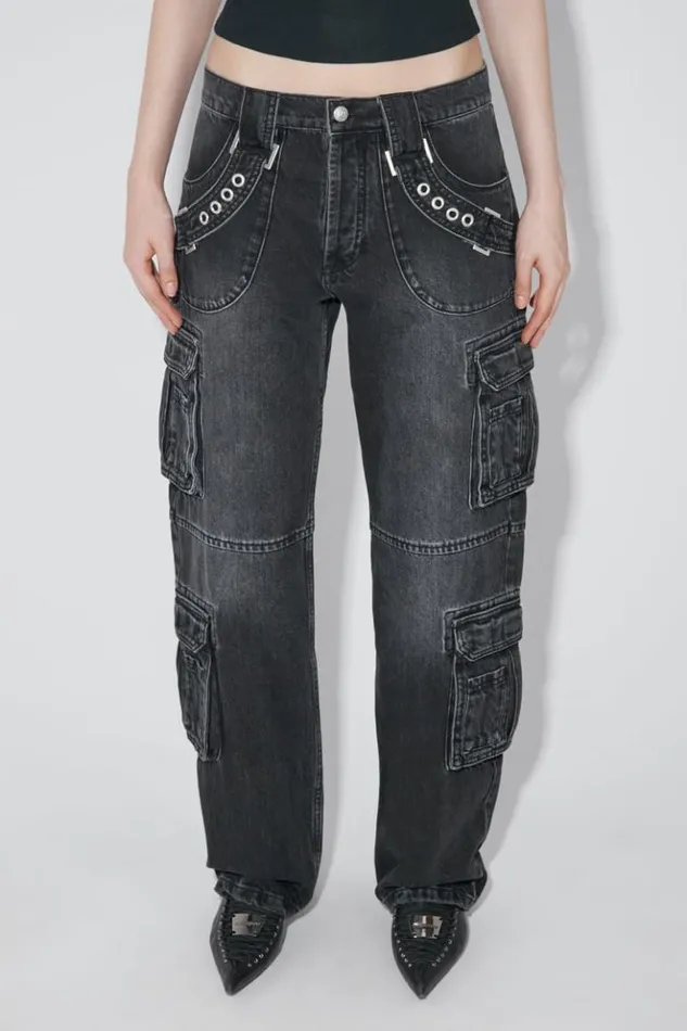 Women Trousers MISBHV Harness Strap Cargo Trousers Black