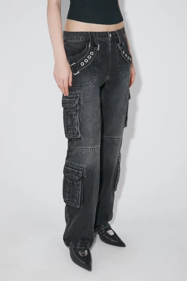 Women Trousers MISBHV Harness Strap Cargo Trousers Black