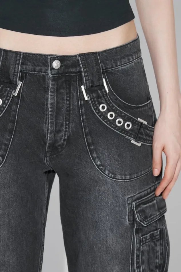 Women Trousers MISBHV Harness Strap Cargo Trousers Black