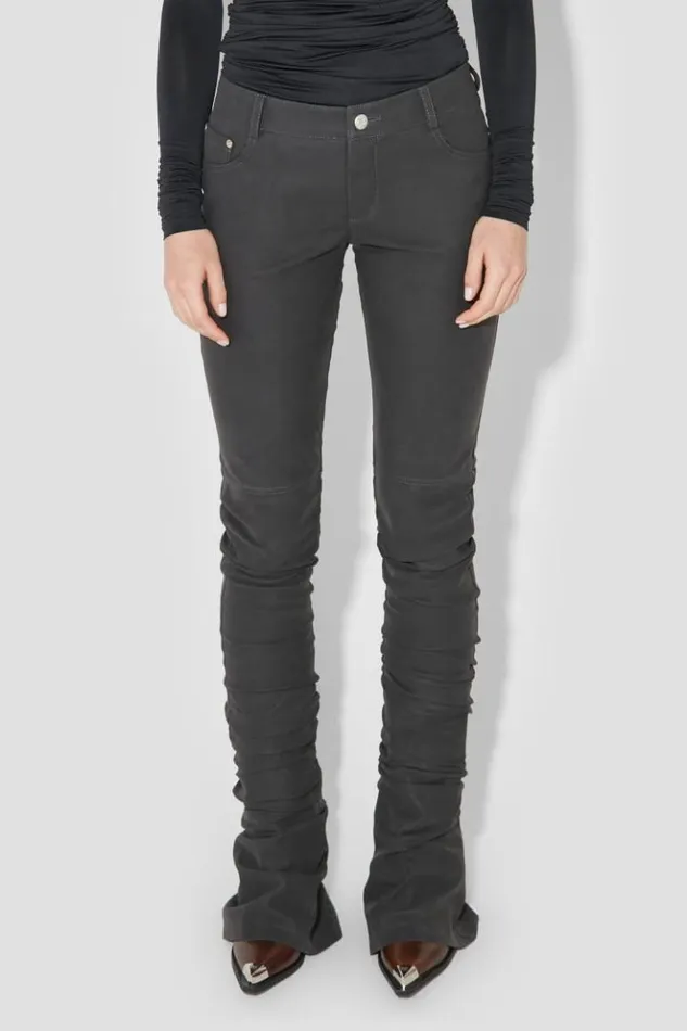 Women Trousers MISBHV Matte Faux Leather Ruched Trousers Black