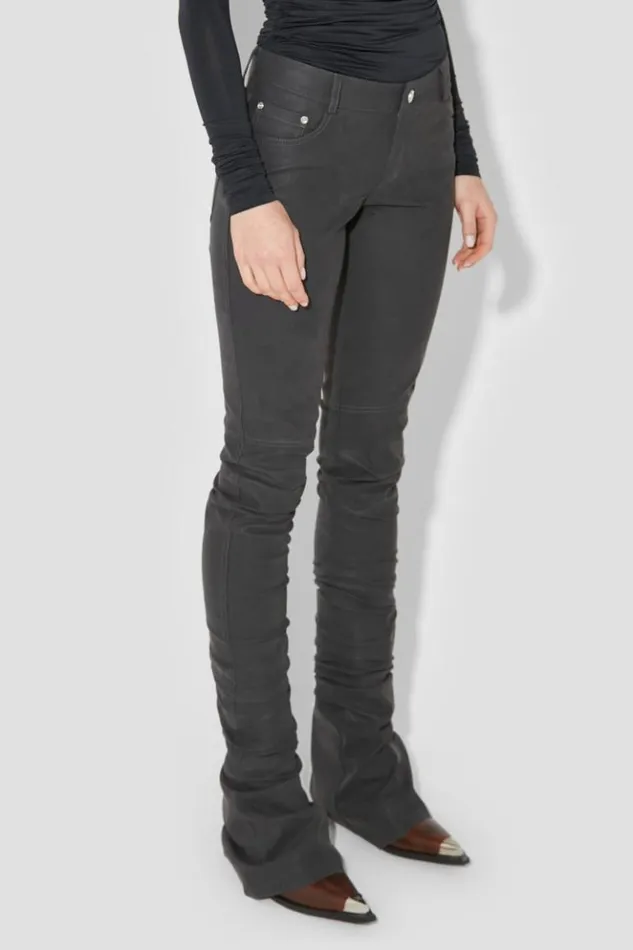 Women Trousers MISBHV Matte Faux Leather Ruched Trousers Black