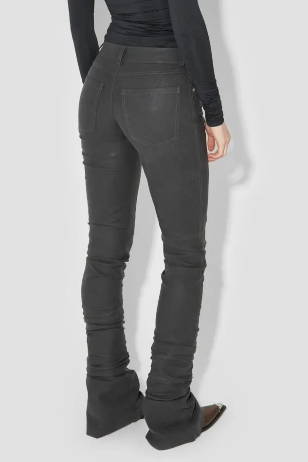 Women Trousers MISBHV Matte Faux Leather Ruched Trousers Black