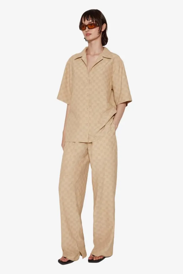 Women Trousers MISBHV Resort Monogram Viscose Wool Relaxed Trousers Beige
