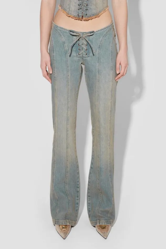 Women Trousers MISBHV Sunset Wash Lara Laced Denim Trousers Blue
