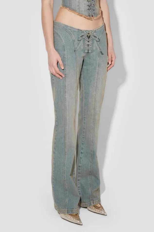 Women Trousers MISBHV Sunset Wash Lara Laced Denim Trousers Blue