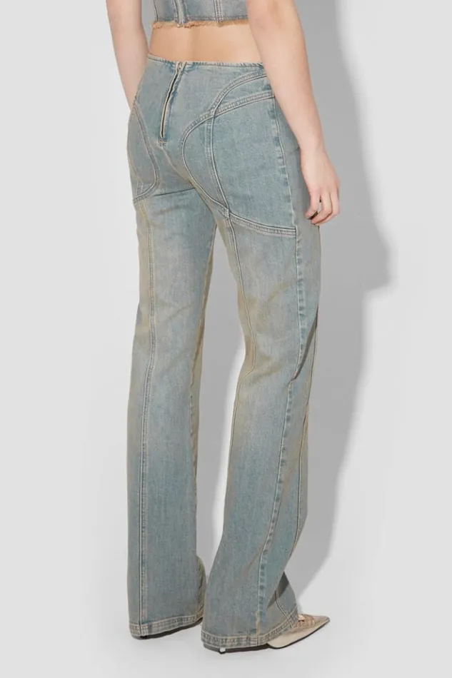 Women Trousers MISBHV Sunset Wash Lara Laced Denim Trousers Blue