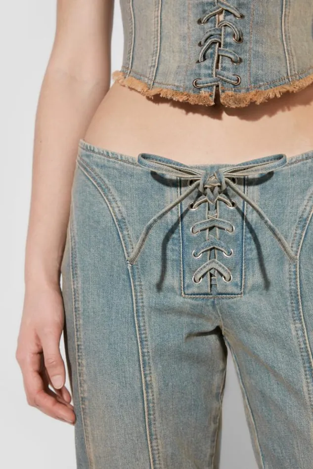 Women Trousers MISBHV Sunset Wash Lara Laced Denim Trousers Blue