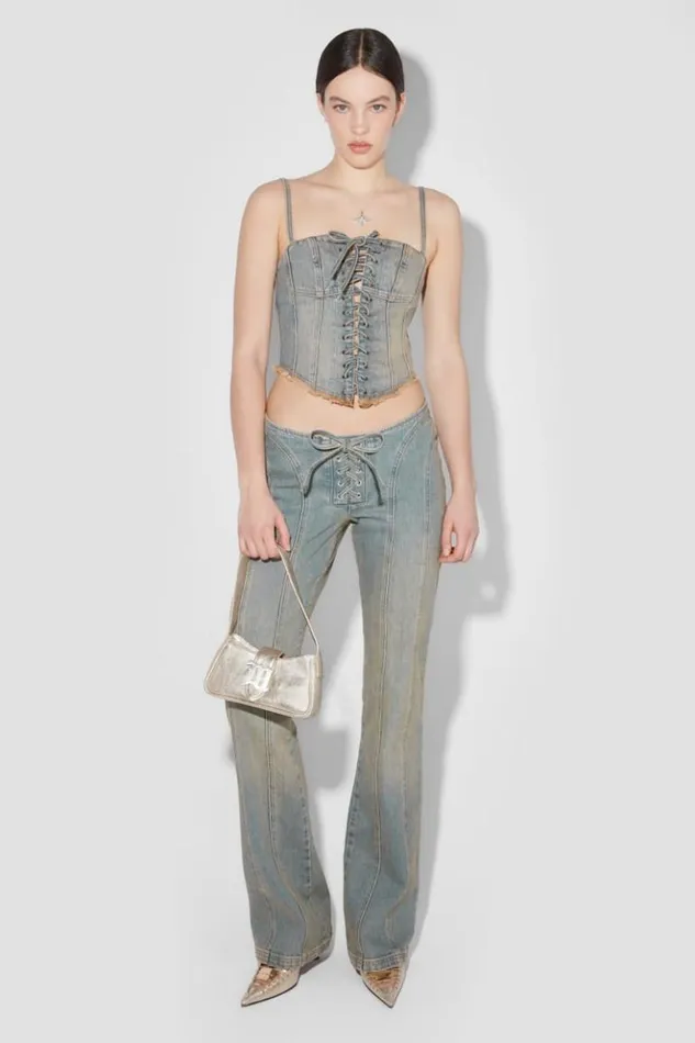 Women Trousers MISBHV Sunset Wash Lara Laced Denim Trousers Blue