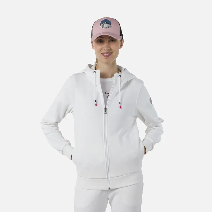 Women Women039s Fullzip Hooded Logo Cotton Sweatshirt White100 Rossignol Sweatshirts and Pullovers
