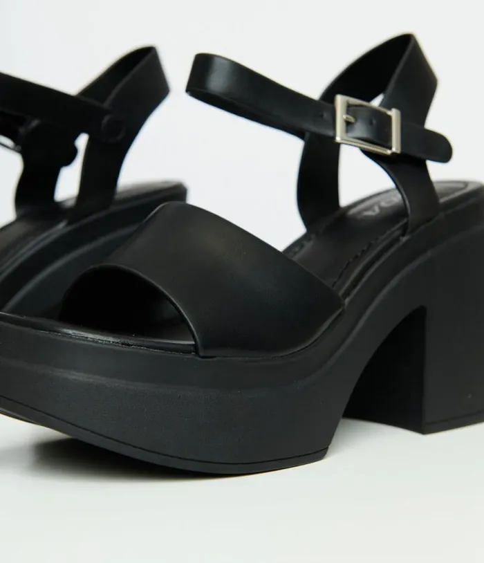 Y2K Black Leatherette Chunky Platform Heels Shoes Unique Vintage Sandals
