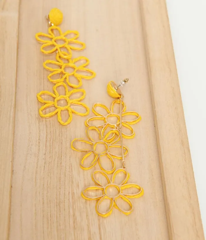 Yellow Triple Flower Drop Earrings Accessories Unique Vintage Earrings